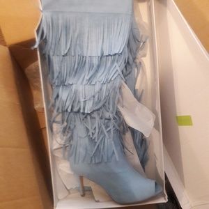 Peep toe boot with fringe